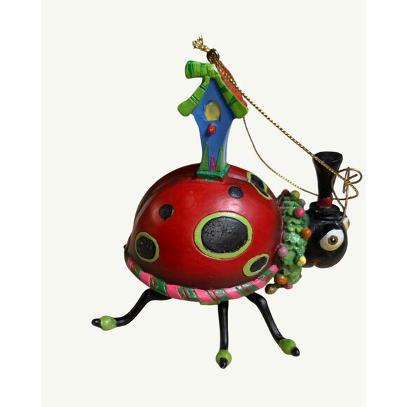 Ladybug Christmas Ornament With Birdhouse & Festive Accents - Picture 1 of 12